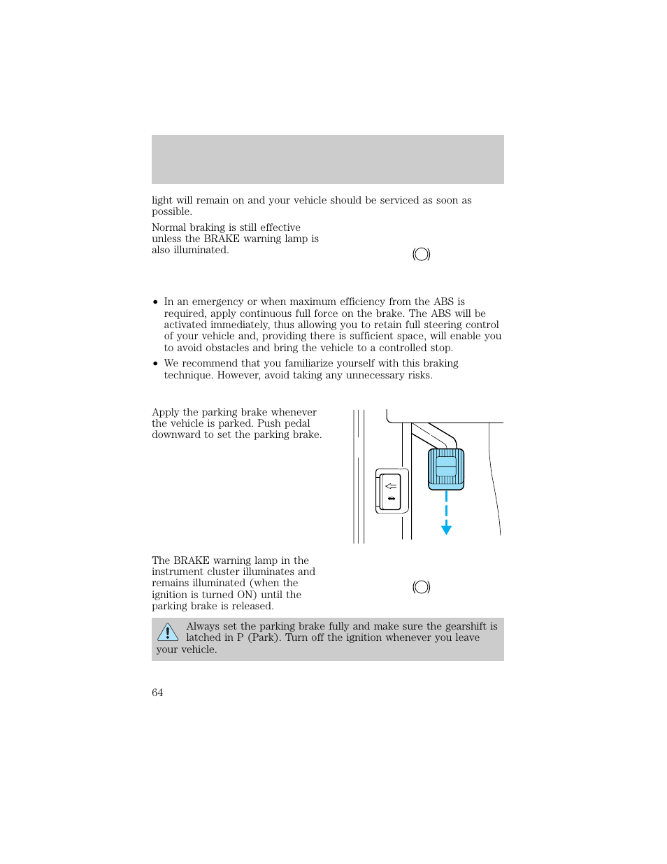 Driving, Brake | FORD 1998 E-150 User Manual | Page 64 / 144