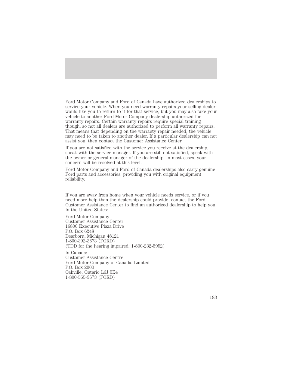 Customer assistance | FORD 1999 Escort User Manual | Page 183 / 200