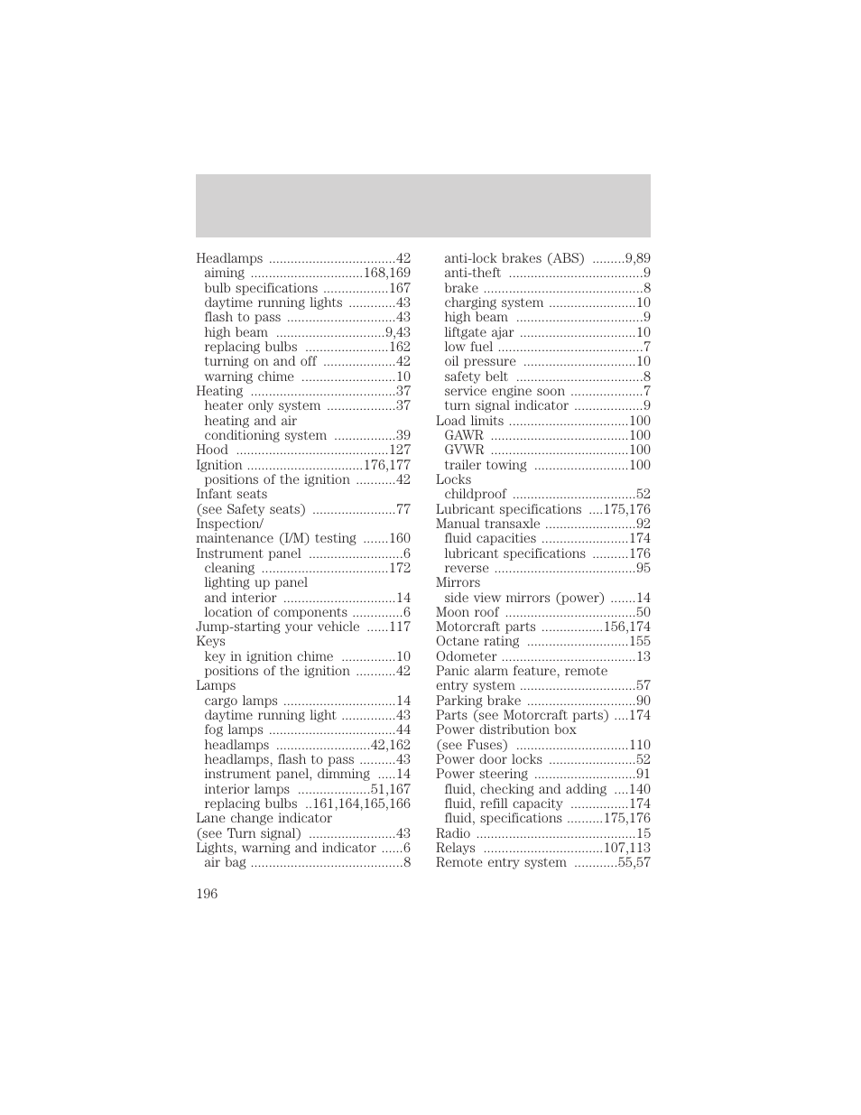 Index | FORD 1999 Escort User Manual | Page 196 / 200