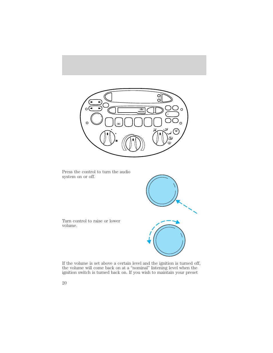 Controls and features, Vol push on vol push on, Dolby b nr | FORD 1999 Escort User Manual | Page 20 / 200