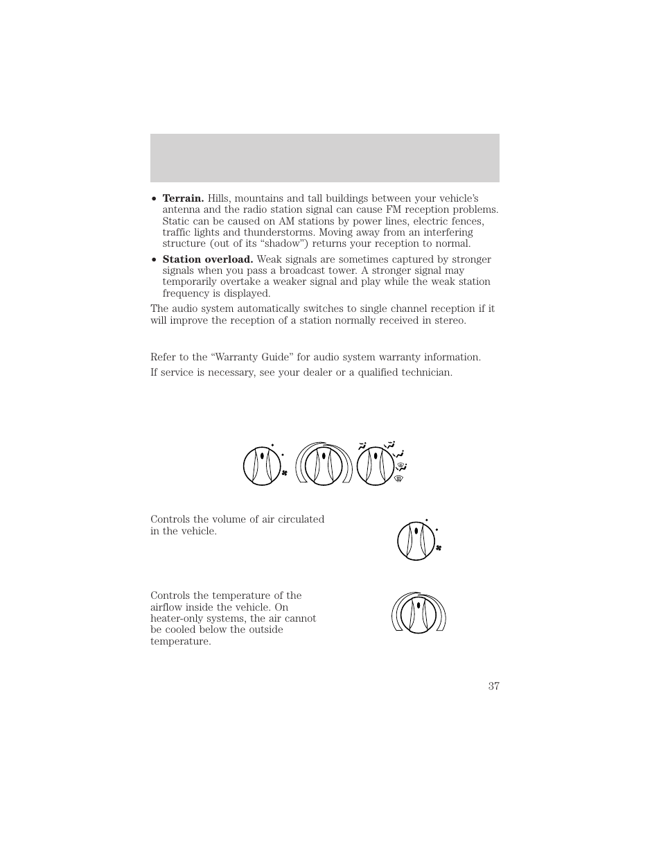 Controls and features | FORD 1999 Escort User Manual | Page 37 / 200