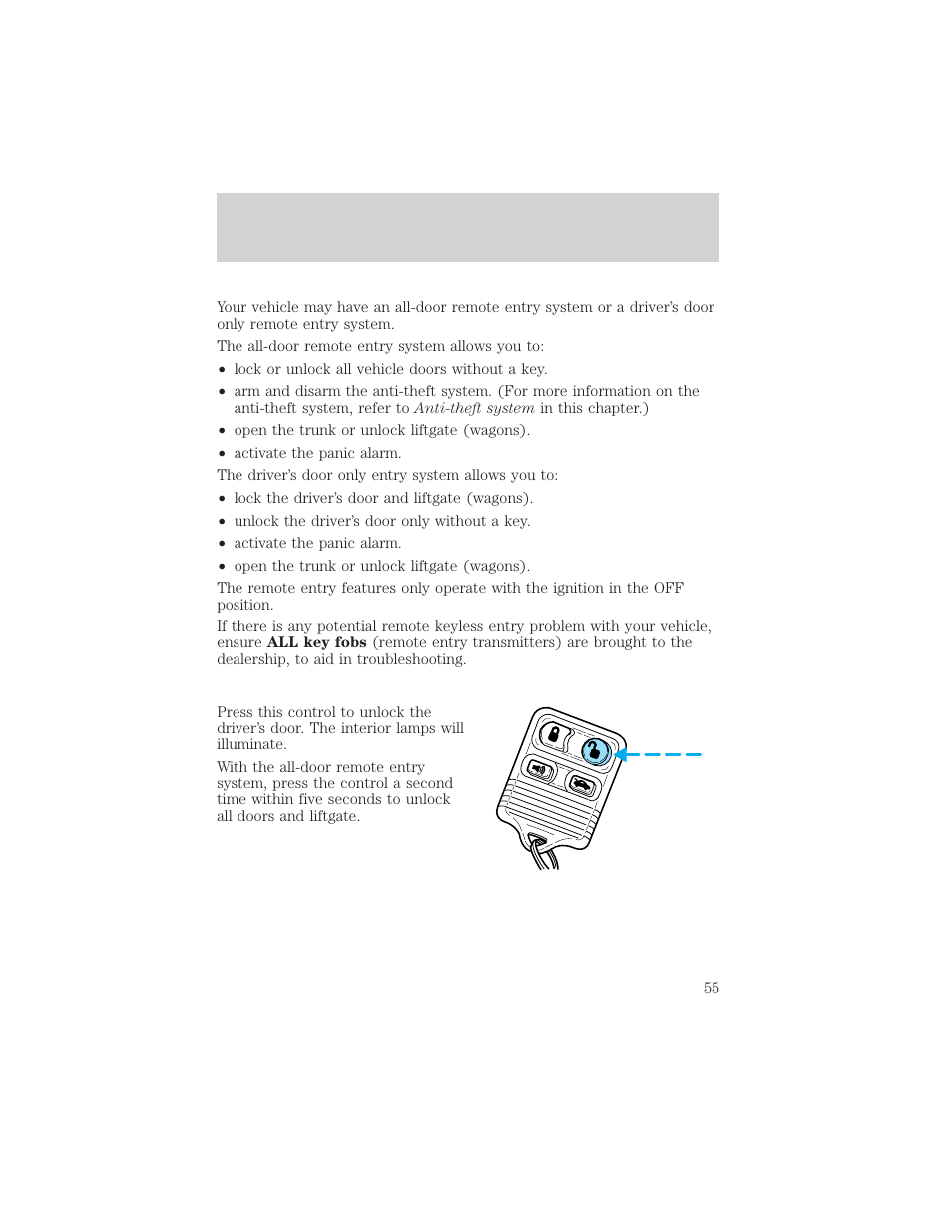 Controls and features | FORD 1999 Escort User Manual | Page 55 / 200