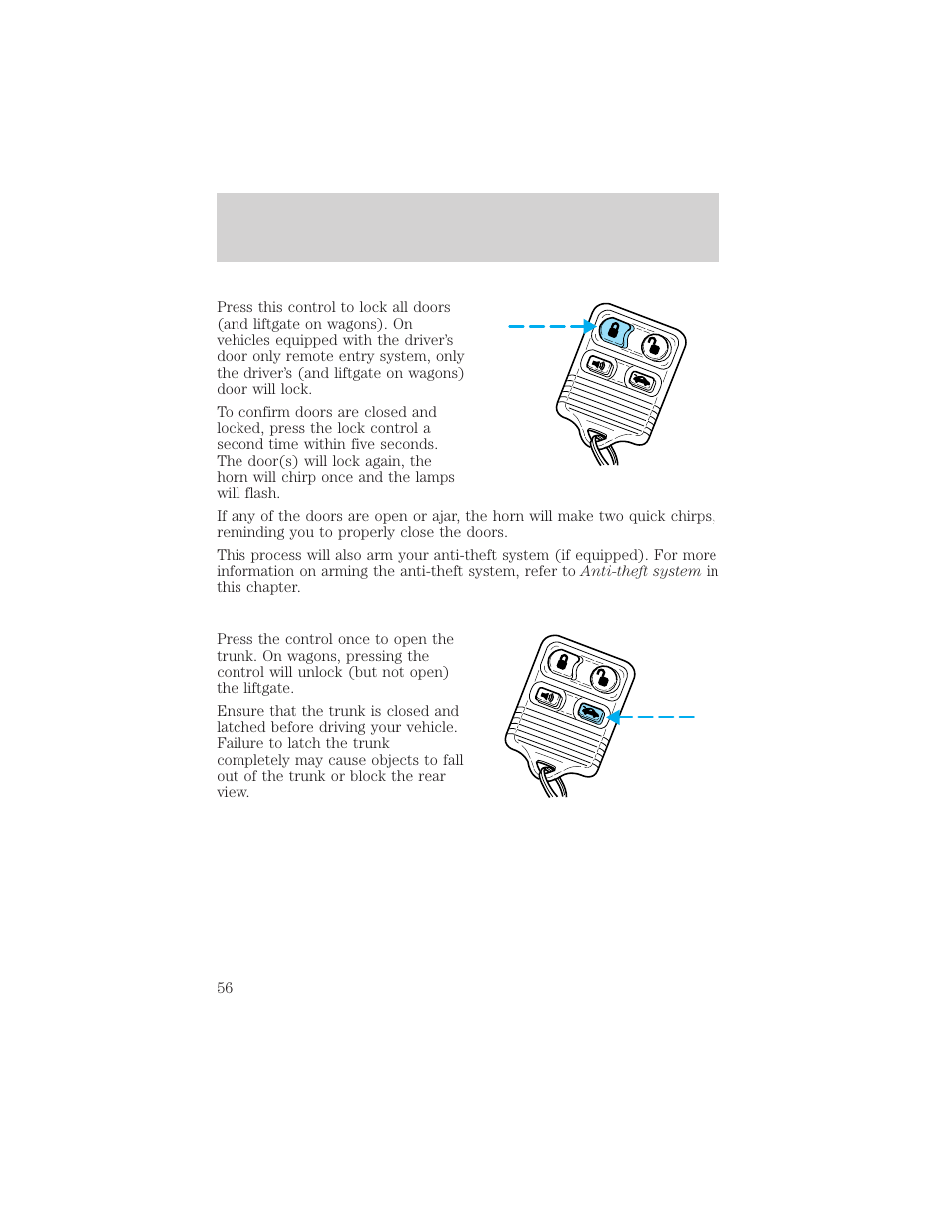 Controls and features | FORD 1999 Escort User Manual | Page 56 / 200