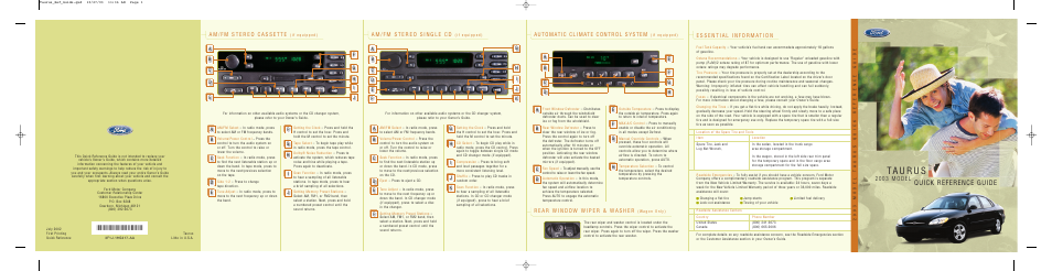 FORD 2003 Taurus User Manual | 2 pages