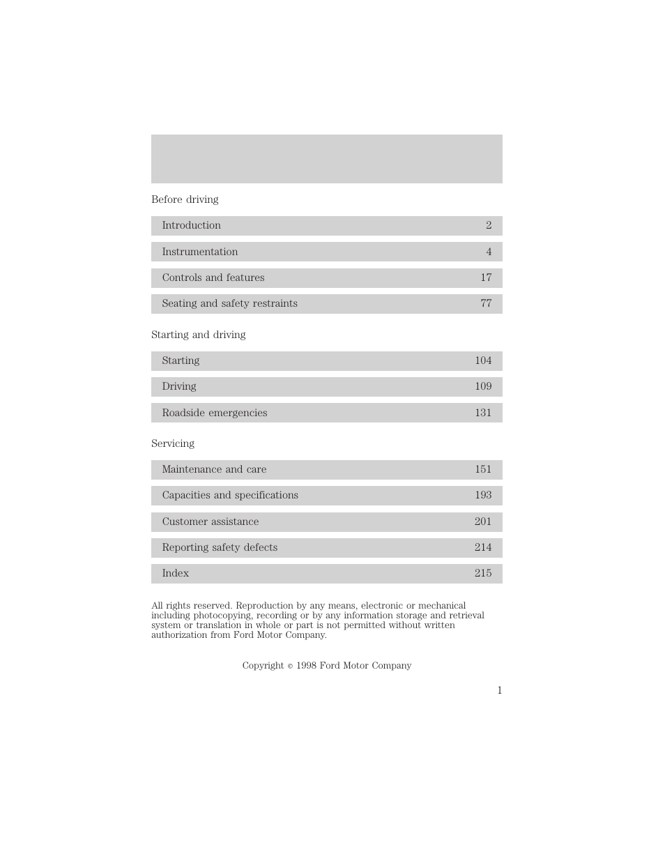 FORD 1998 Expedition User Manual | 216 pages