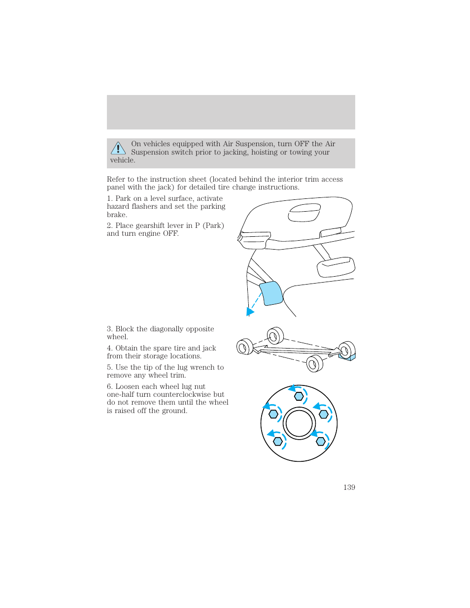 Roadside emergencies | FORD 1998 Expedition User Manual | Page 139 / 216