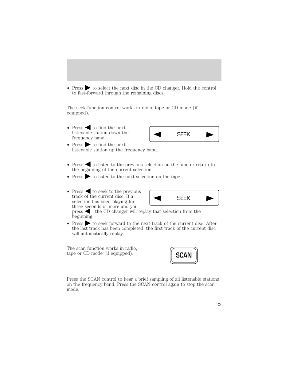 Scan, Controls and features | FORD 1998 Expedition User Manual | Page 23 / 216