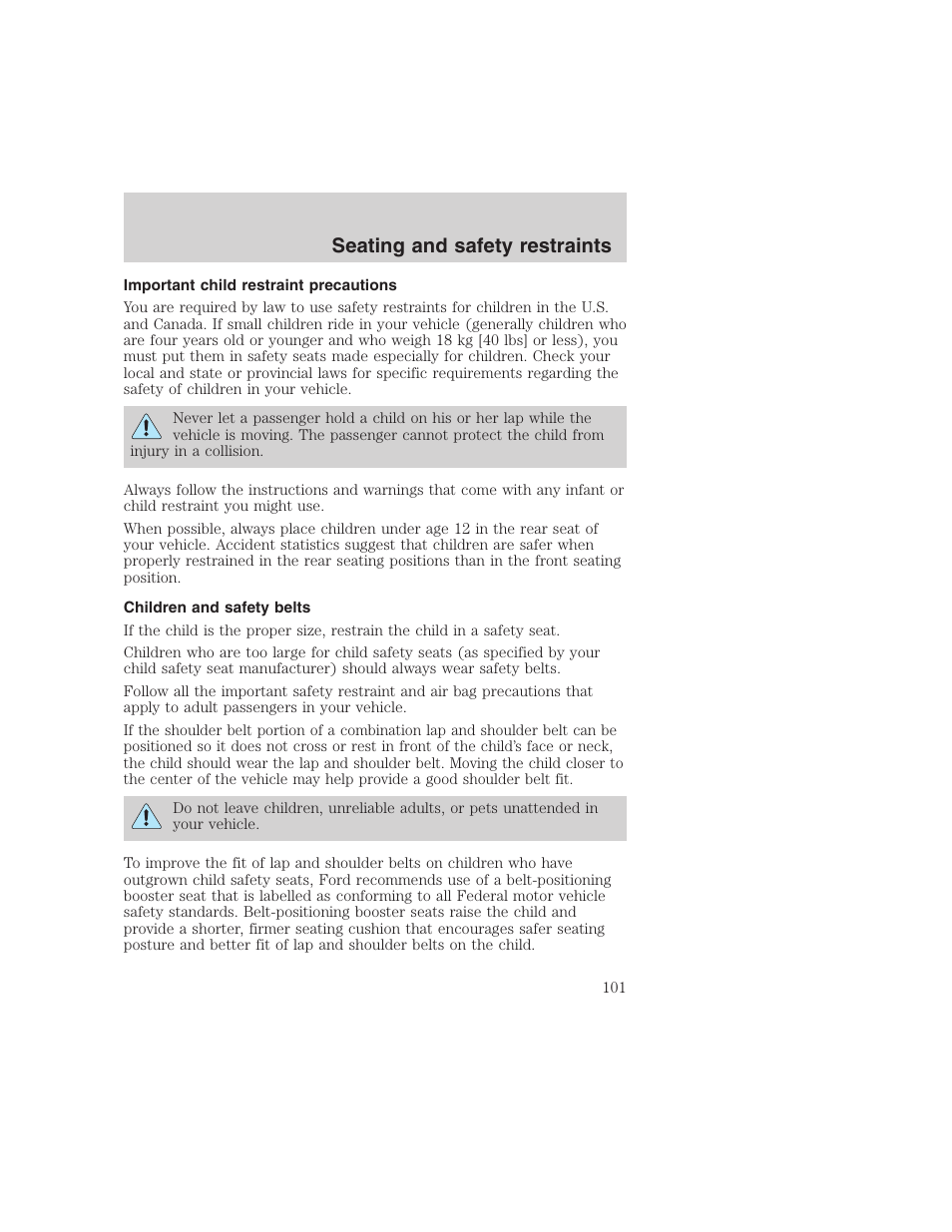 Seating and safety restraints | FORD 1999 F-350 User Manual | Page 101 / 248