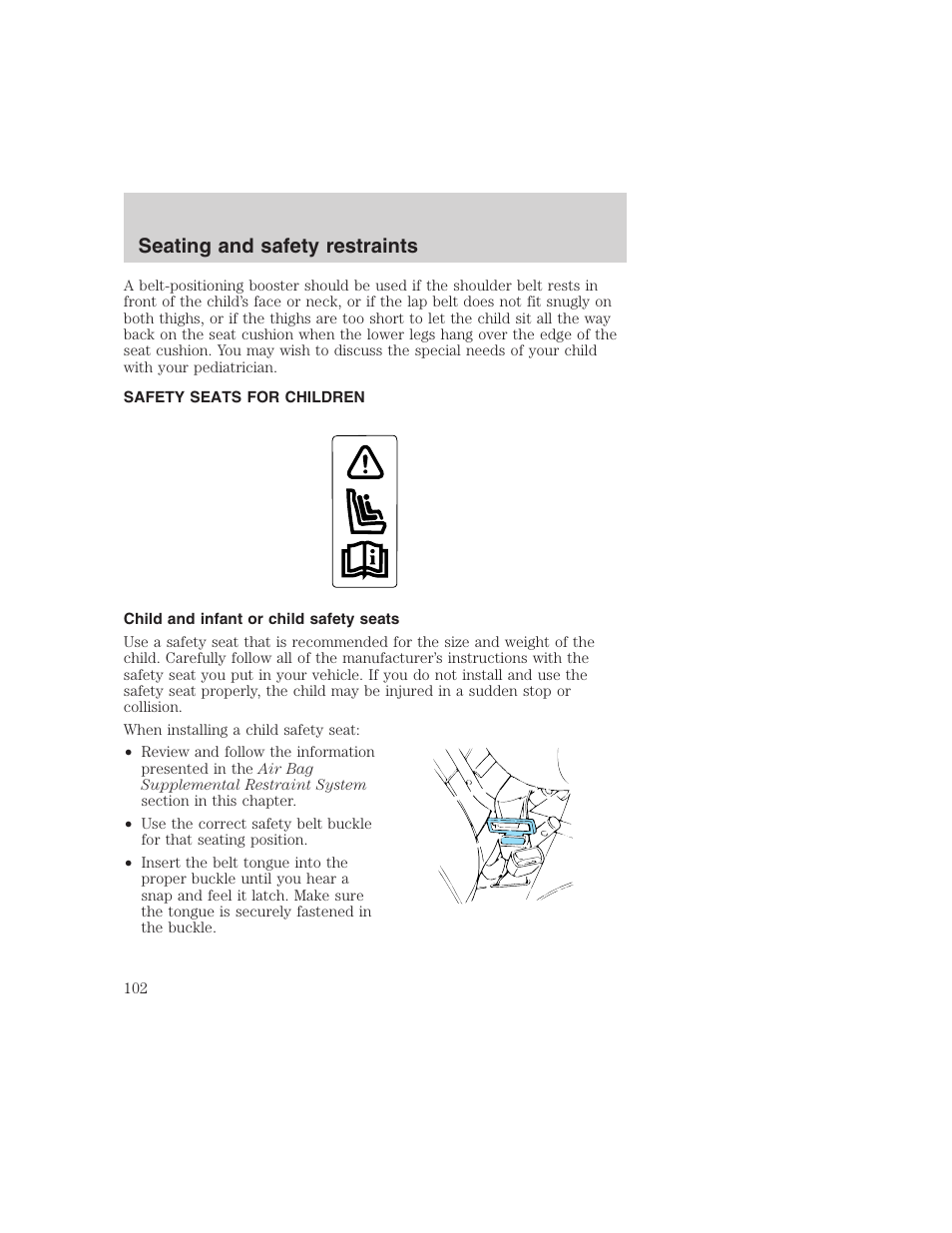 Seating and safety restraints | FORD 1999 F-350 User Manual | Page 102 / 248
