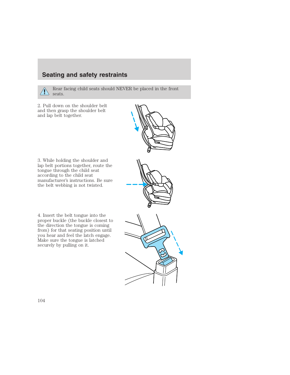 Seating and safety restraints | FORD 1999 F-350 User Manual | Page 104 / 248