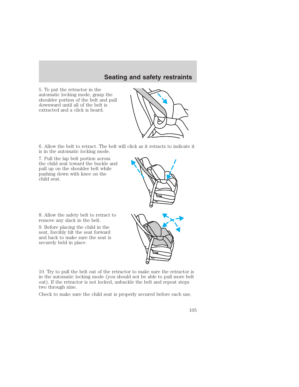 Seating and safety restraints | FORD 1999 F-350 User Manual | Page 105 / 248