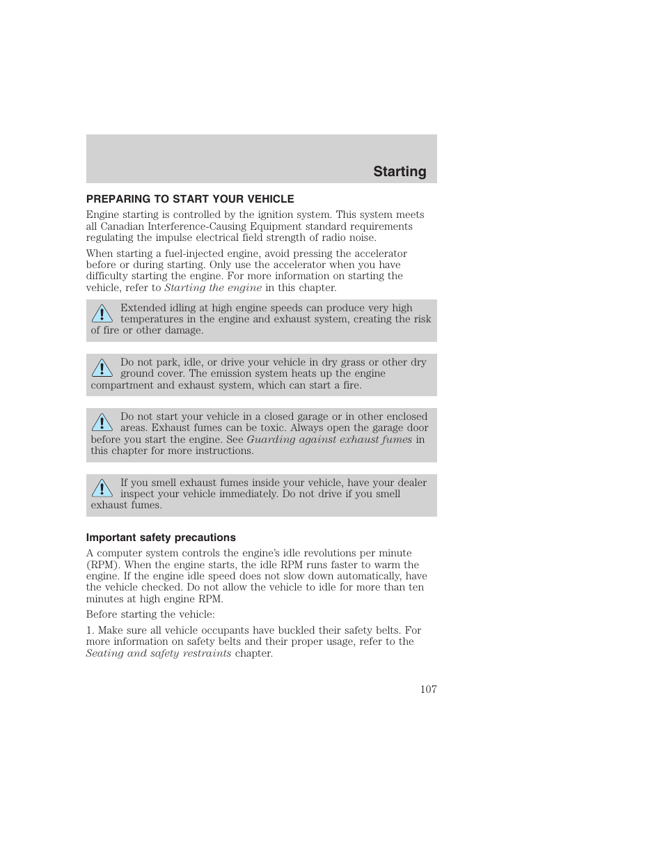 Starting | FORD 1999 F-350 User Manual | Page 107 / 248