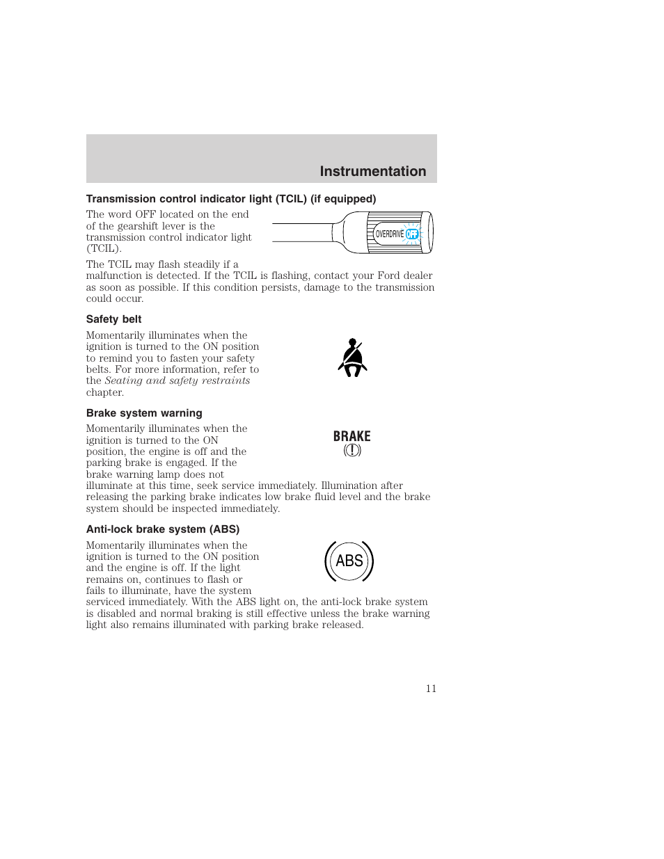 Instrumentation | FORD 1999 F-350 User Manual | Page 11 / 248