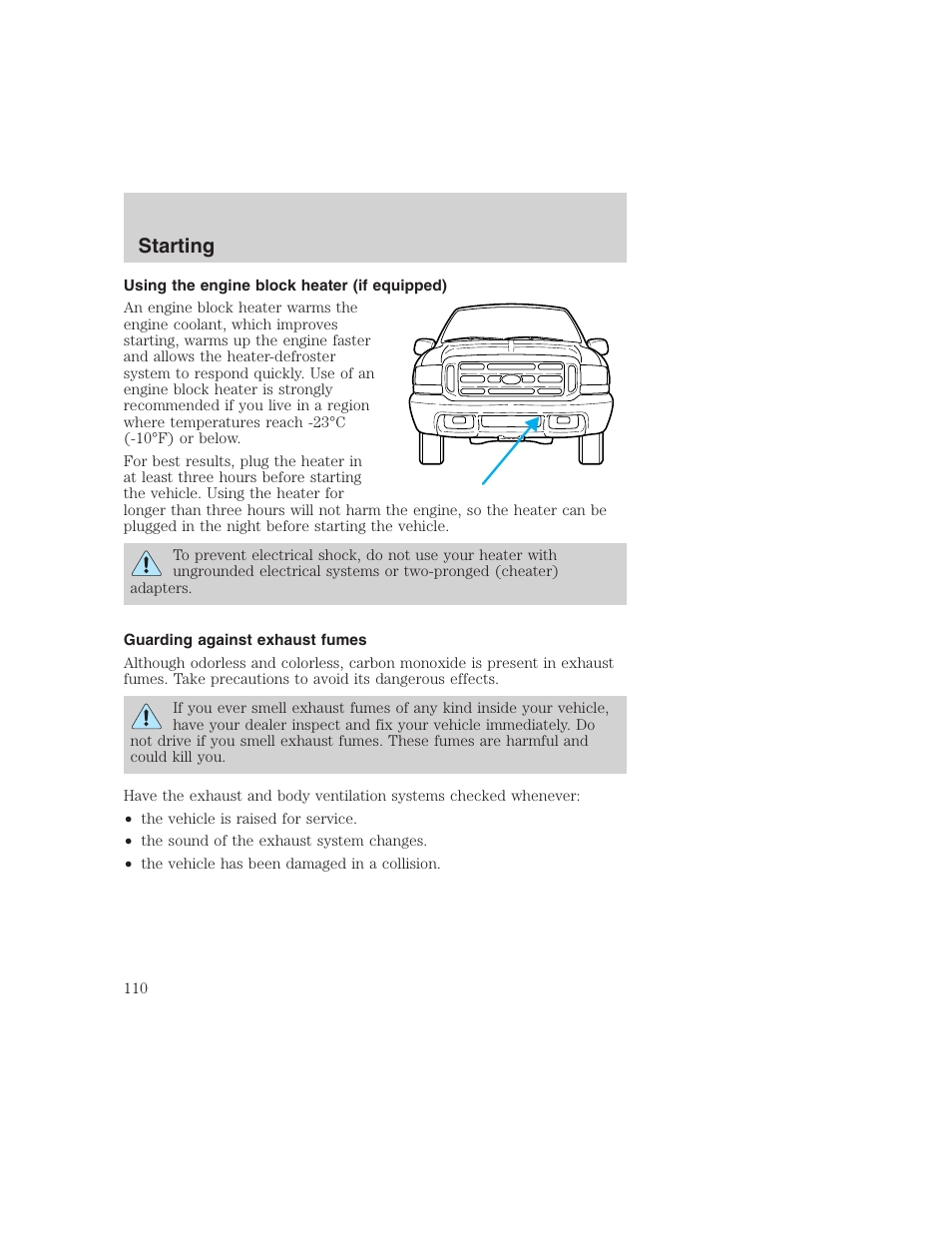 Starting | FORD 1999 F-350 User Manual | Page 110 / 248