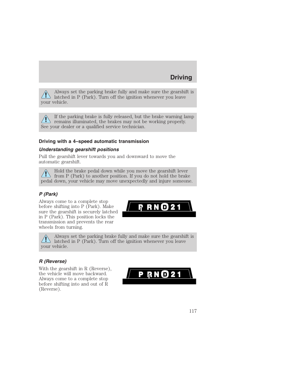 Driving | FORD 1999 F-350 User Manual | Page 117 / 248