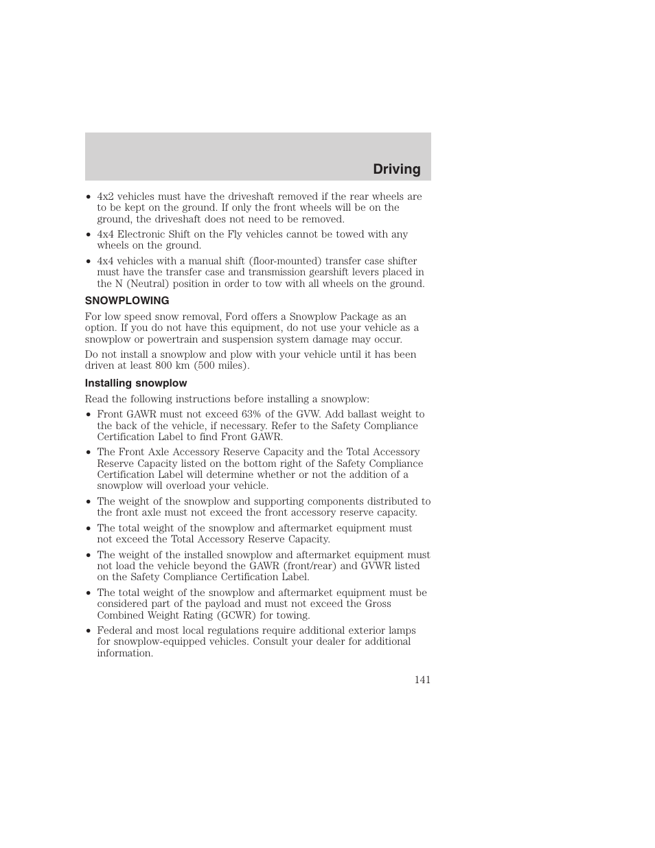 Driving | FORD 1999 F-350 User Manual | Page 141 / 248