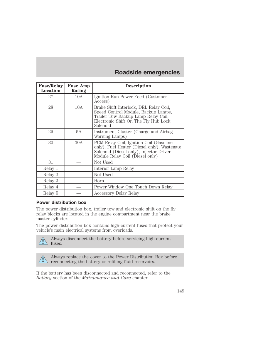 Roadside emergencies | FORD 1999 F-350 User Manual | Page 149 / 248