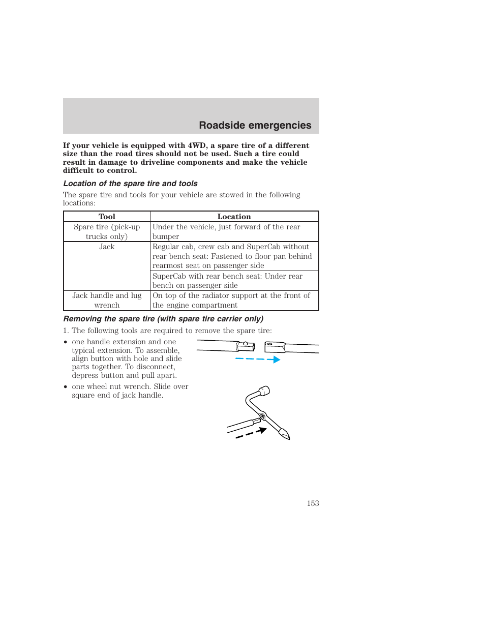 Roadside emergencies | FORD 1999 F-350 User Manual | Page 153 / 248