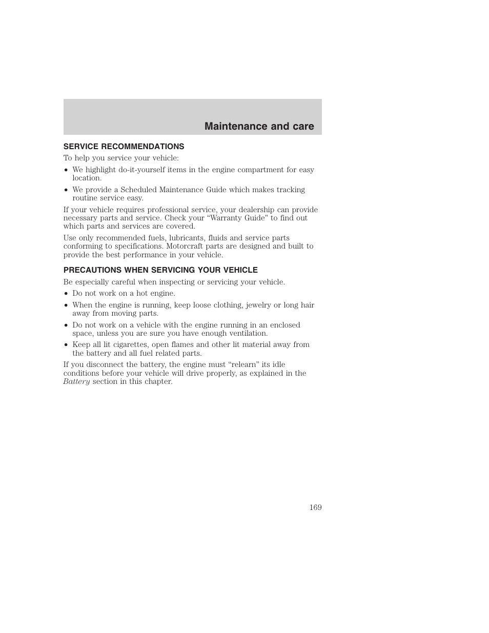 Maintenance and care | FORD 1999 F-350 User Manual | Page 169 / 248