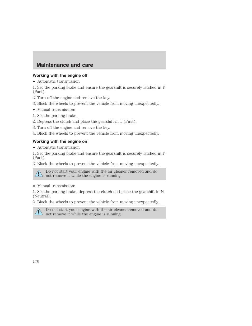 Maintenance and care | FORD 1999 F-350 User Manual | Page 170 / 248