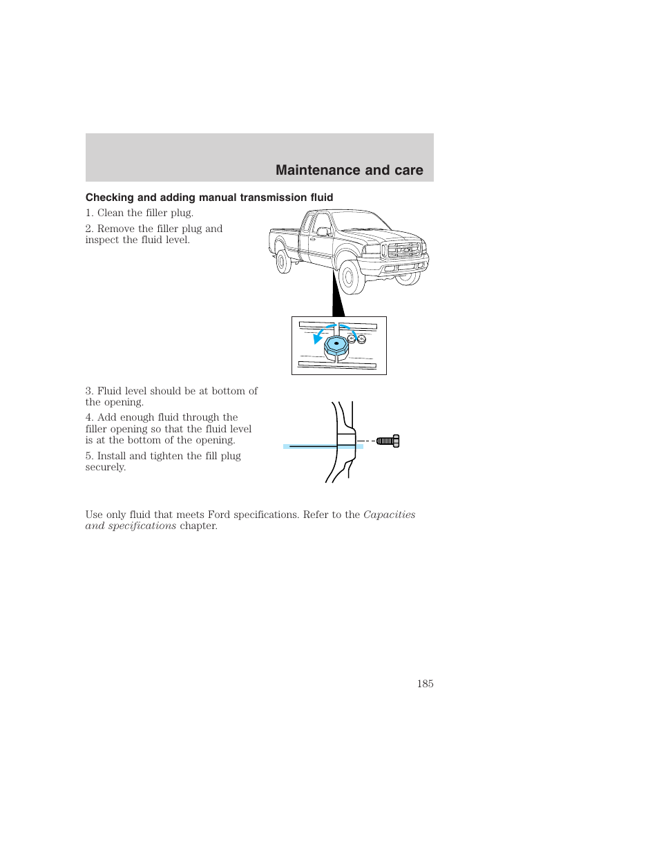 Maintenance and care | FORD 1999 F-350 User Manual | Page 185 / 248