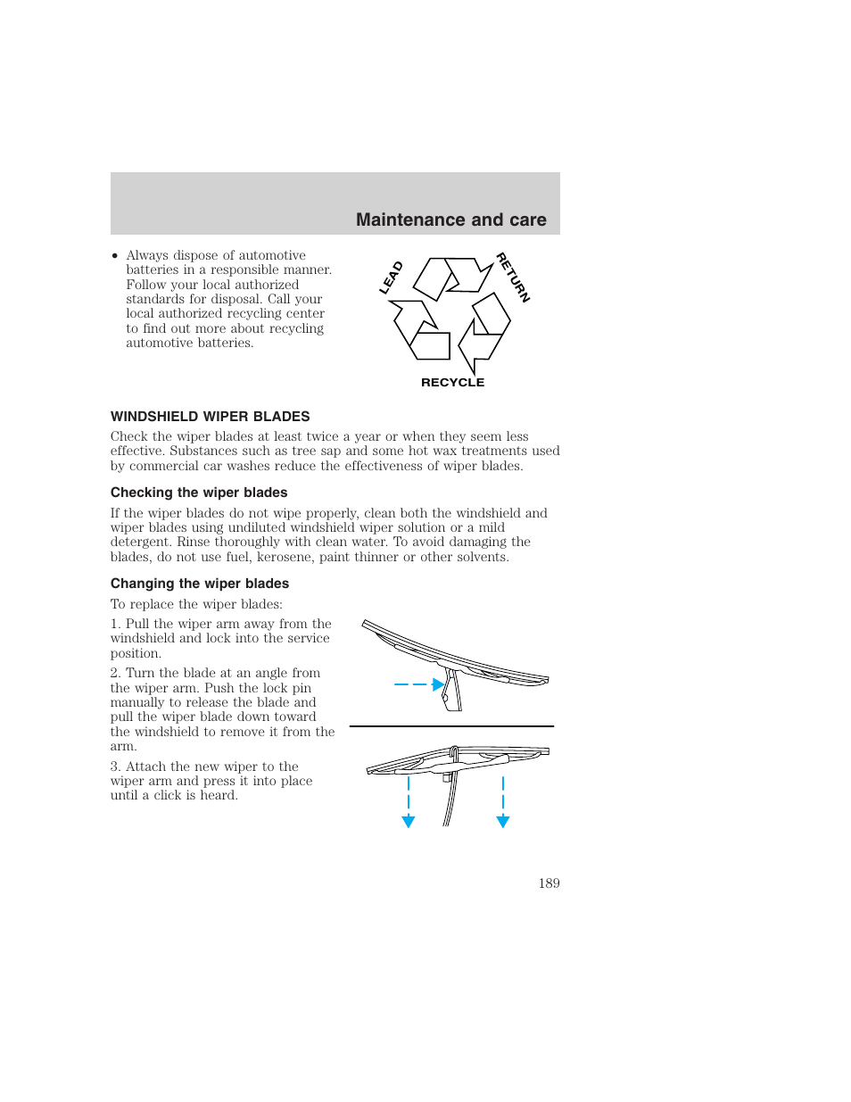 Maintenance and care | FORD 1999 F-350 User Manual | Page 189 / 248