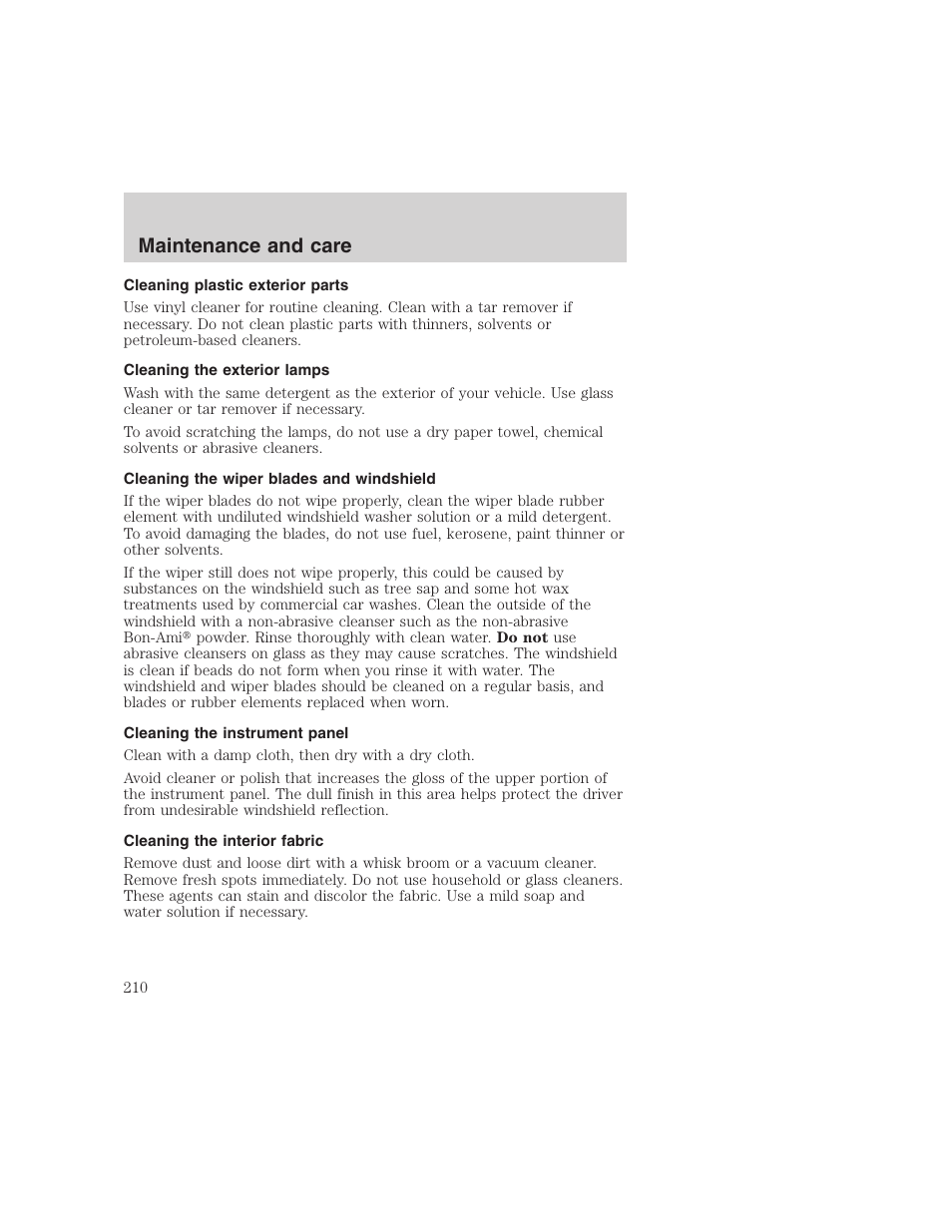 Maintenance and care | FORD 1999 F-350 User Manual | Page 210 / 248