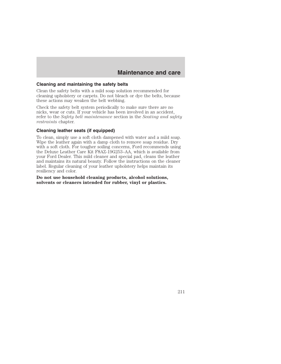 Maintenance and care | FORD 1999 F-350 User Manual | Page 211 / 248