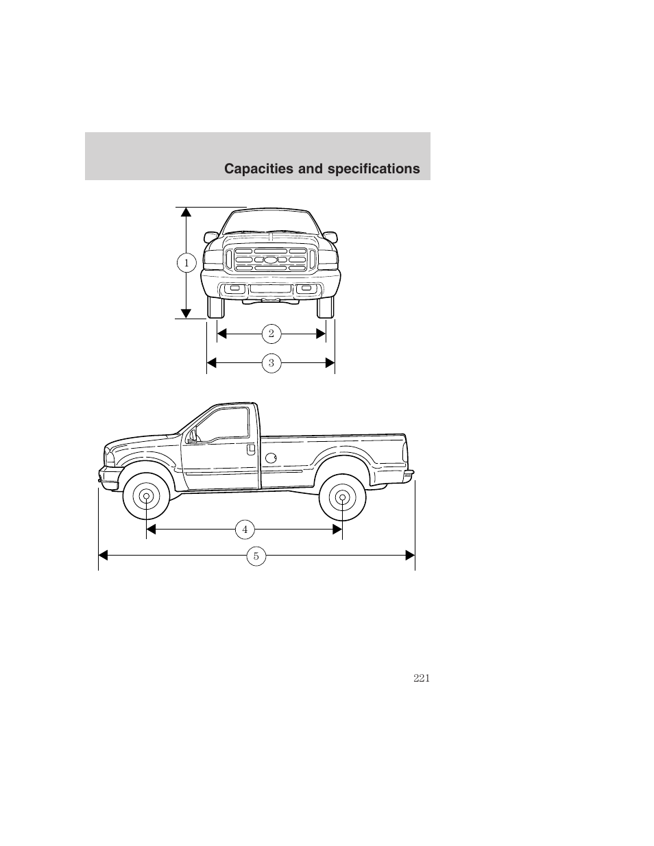 Capacities and specifications | FORD 1999 F-350 User Manual | Page 221 / 248