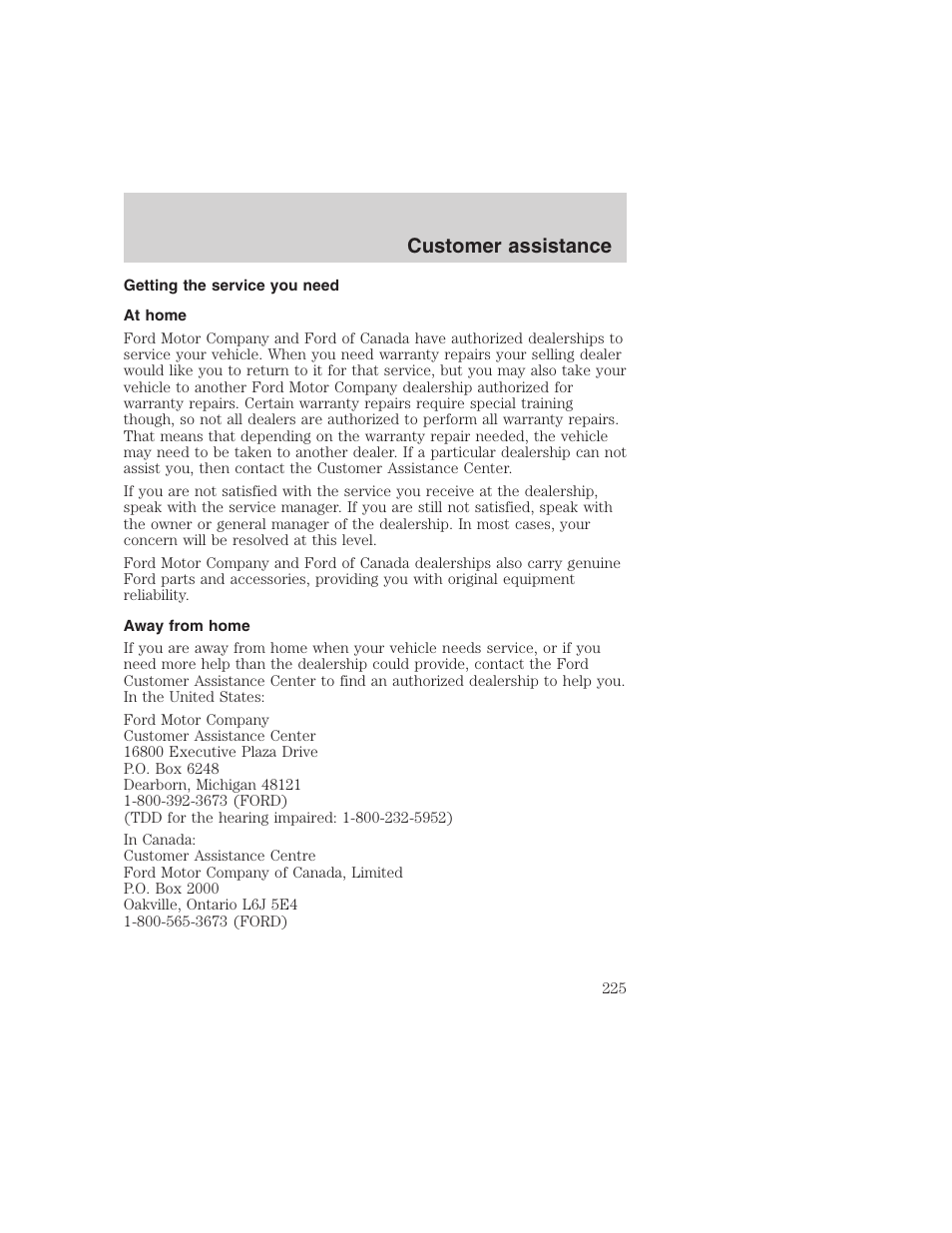 Customer assistance | FORD 1999 F-350 User Manual | Page 225 / 248