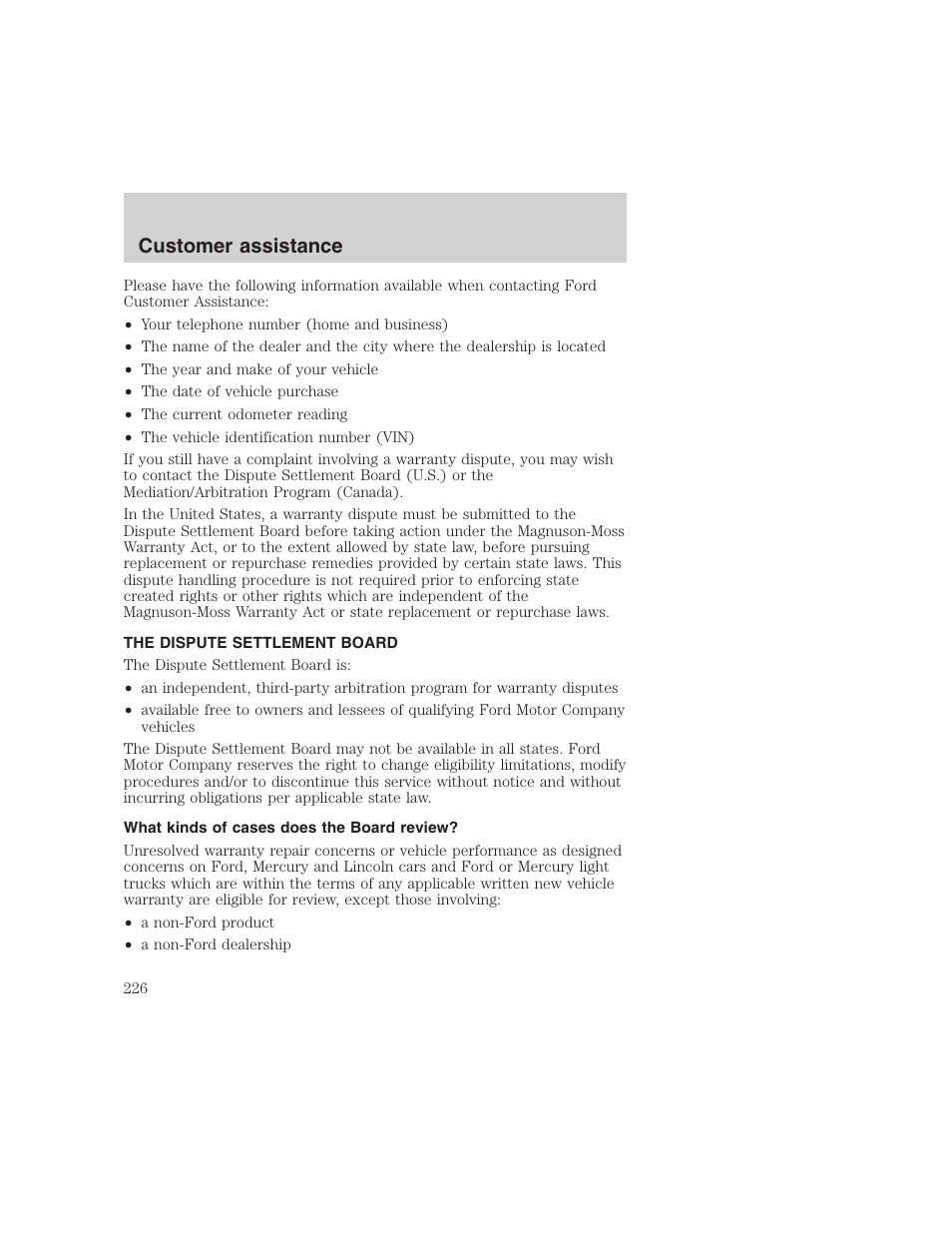 Customer assistance | FORD 1999 F-350 User Manual | Page 226 / 248