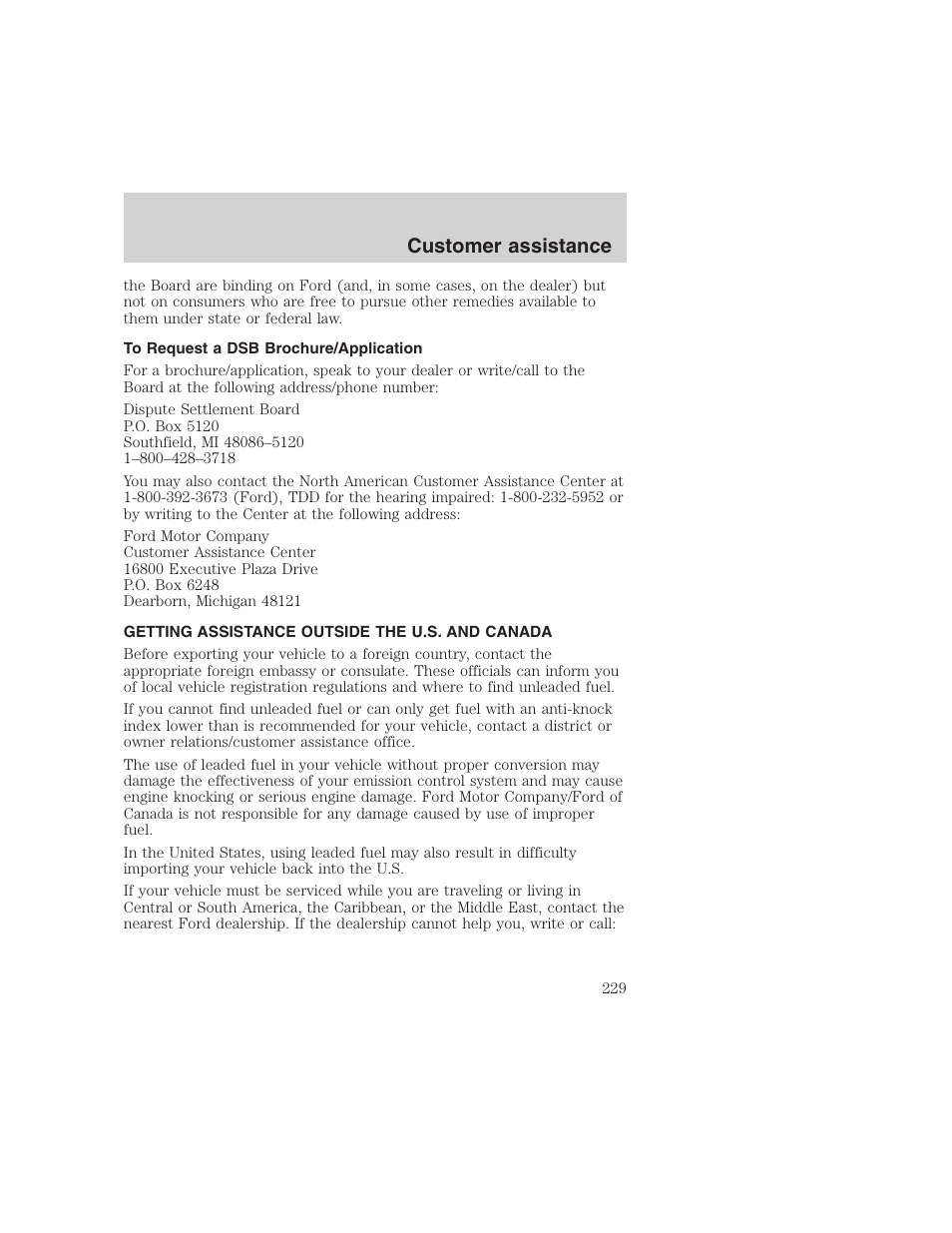 Customer assistance | FORD 1999 F-350 User Manual | Page 229 / 248