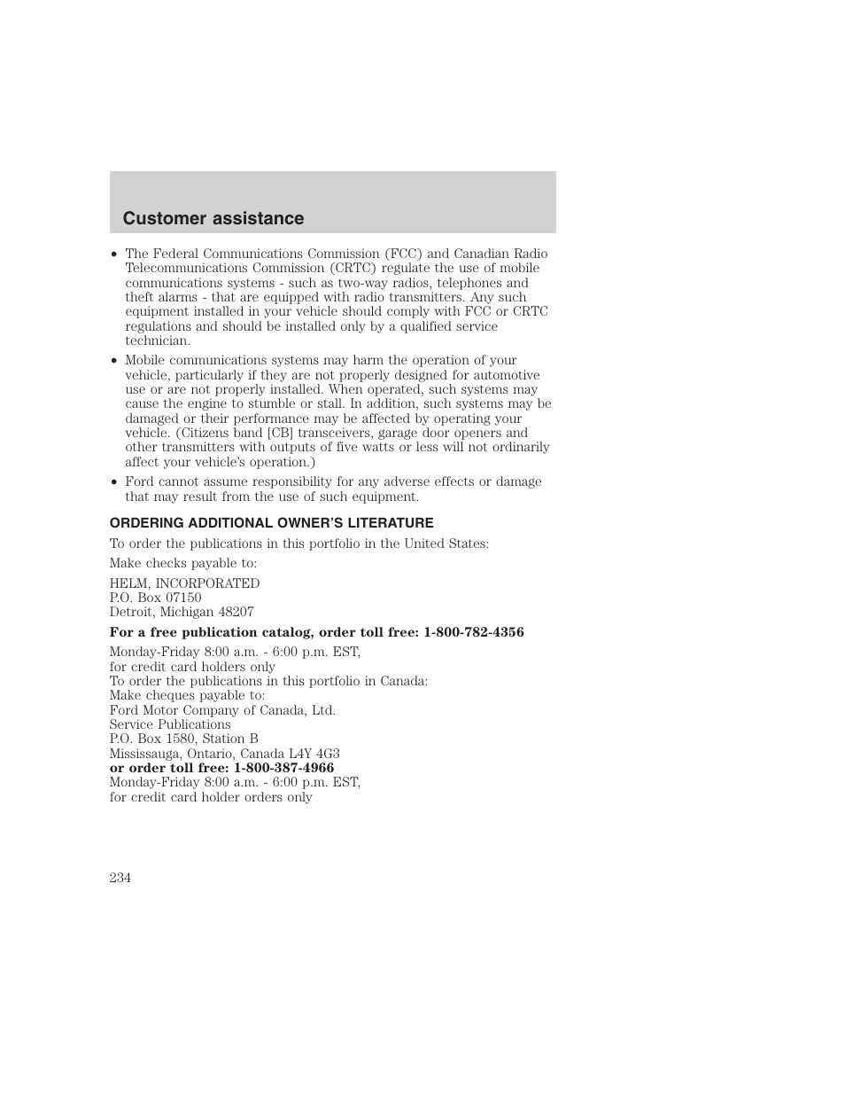 Customer assistance | FORD 1999 F-350 User Manual | Page 234 / 248