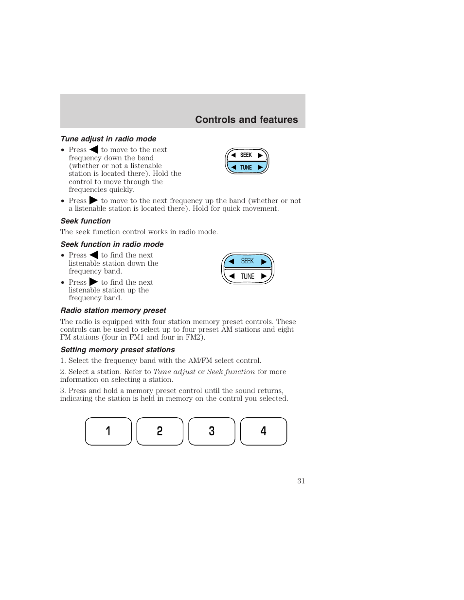 Controls and features | FORD 1999 F-350 User Manual | Page 31 / 248