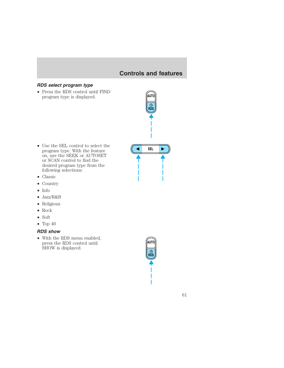 Controls and features | FORD 1999 F-350 User Manual | Page 61 / 248