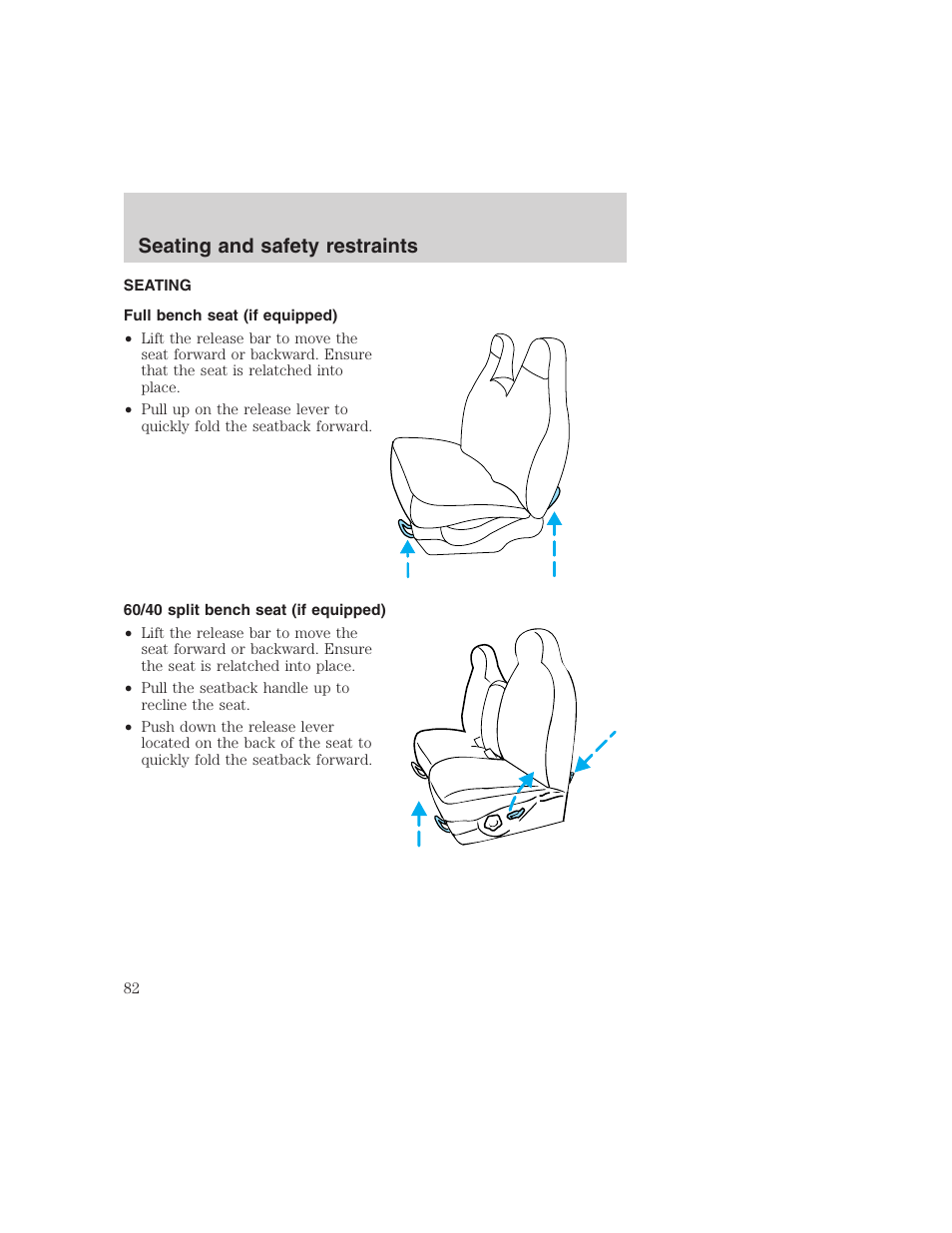 Seating and safety restraints | FORD 1999 F-350 User Manual | Page 82 / 248