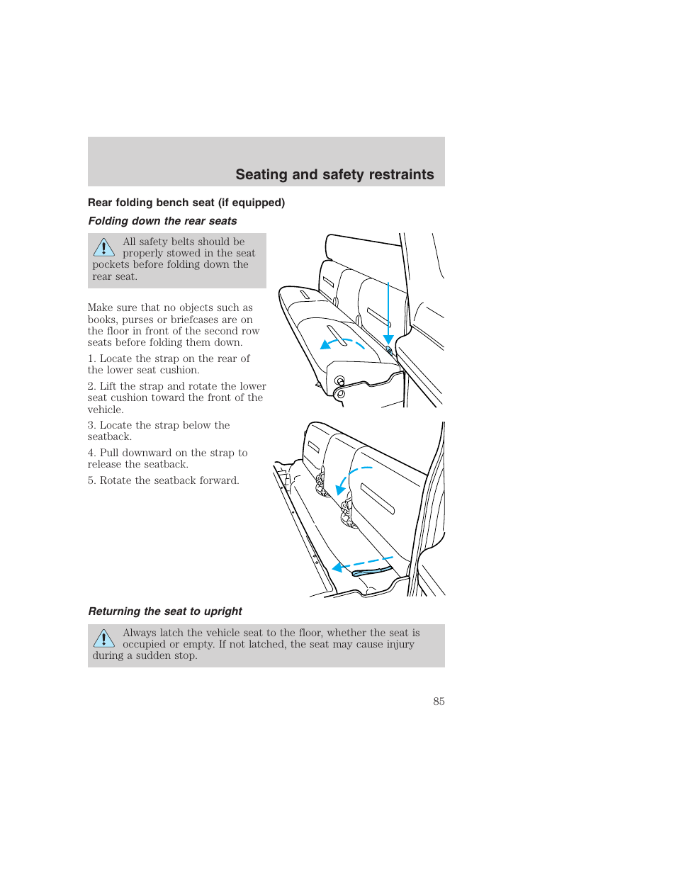 Seating and safety restraints | FORD 1999 F-350 User Manual | Page 85 / 248