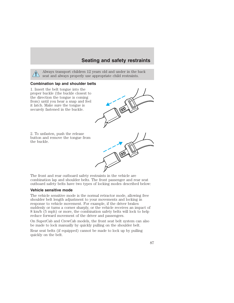 Seating and safety restraints | FORD 1999 F-350 User Manual | Page 87 / 248