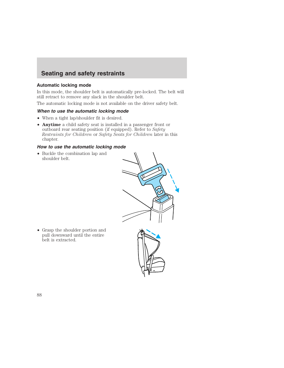 Seating and safety restraints | FORD 1999 F-350 User Manual | Page 88 / 248