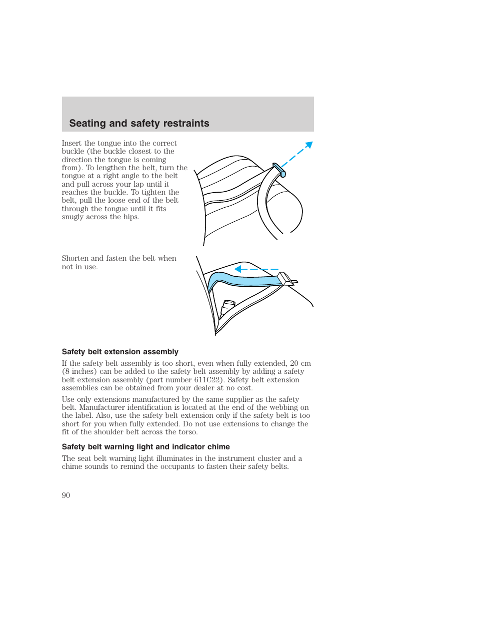 Seating and safety restraints | FORD 1999 F-350 User Manual | Page 90 / 248