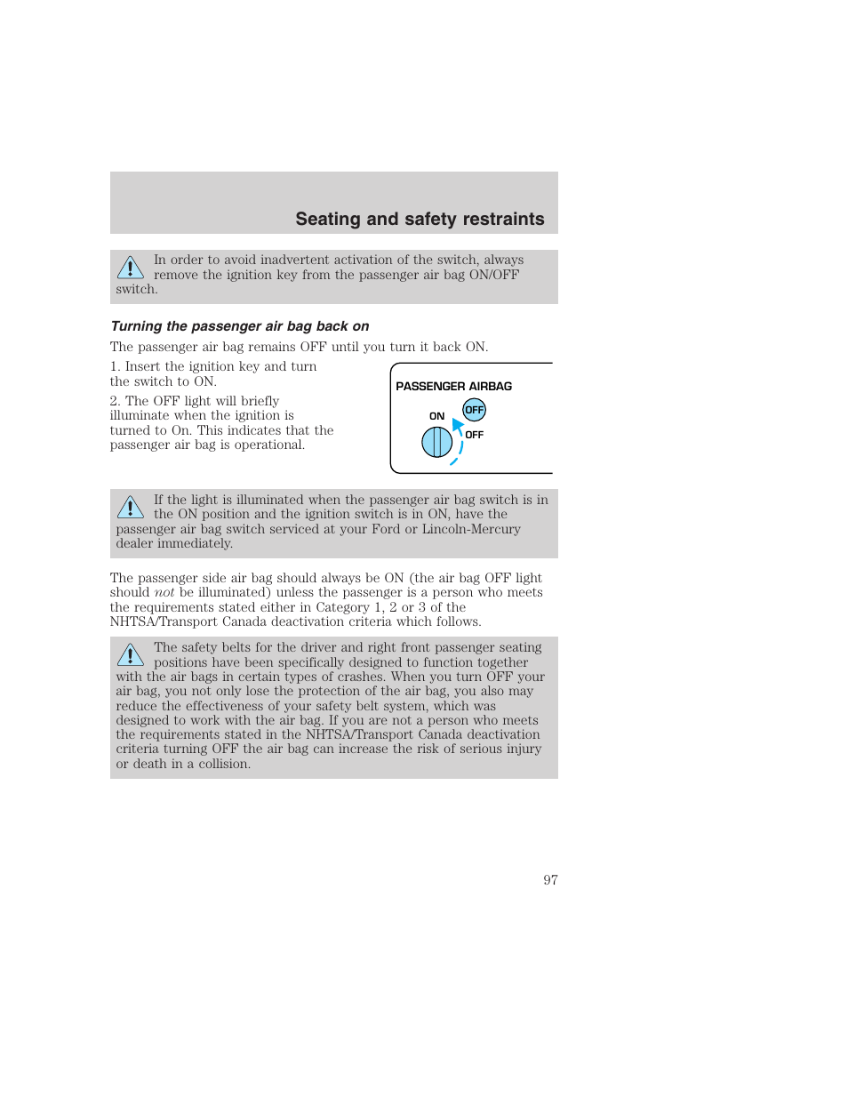 Seating and safety restraints | FORD 1999 F-350 User Manual | Page 97 / 248