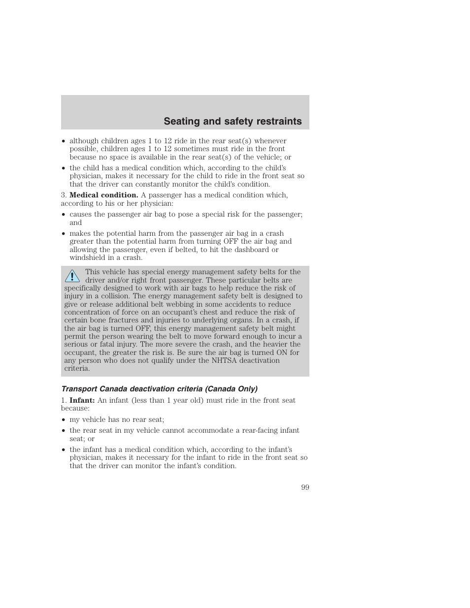 Seating and safety restraints | FORD 1999 F-350 User Manual | Page 99 / 248
