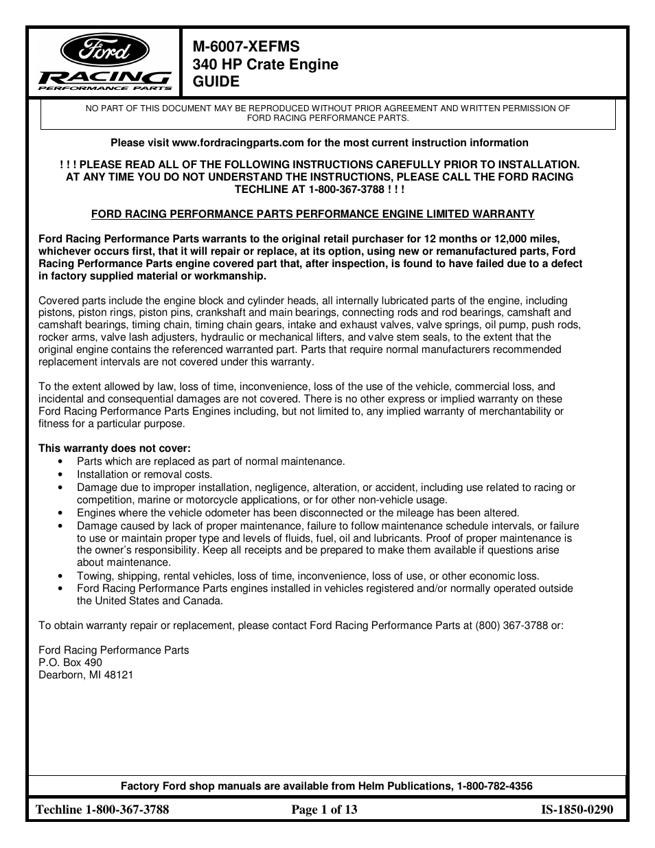 FORD M-6007-XEFMS User Manual | 13 pages