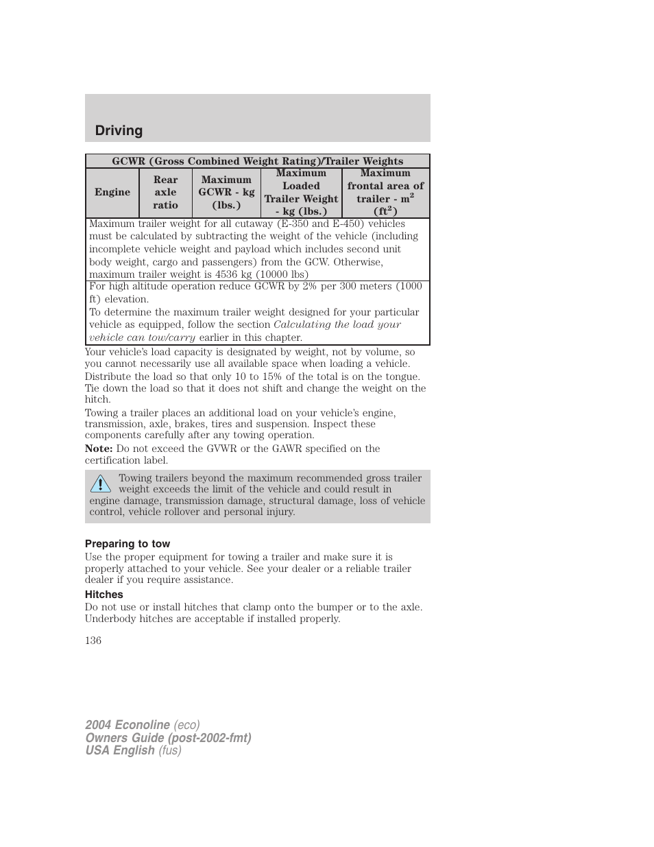 Driving | FORD AM/FM stereo User Manual | Page 136 / 248