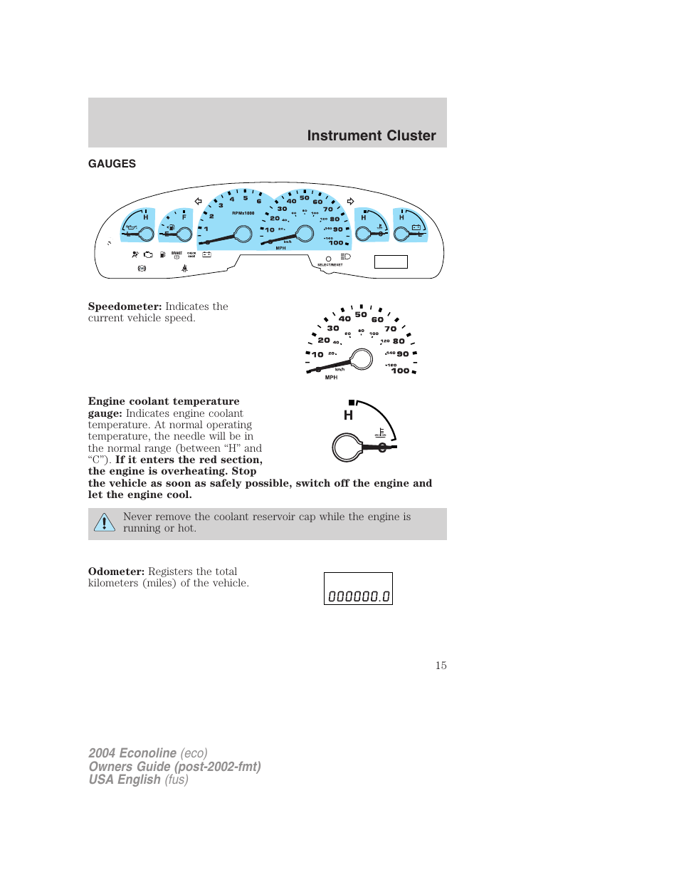Instrument cluster | FORD AM/FM stereo User Manual | Page 15 / 248