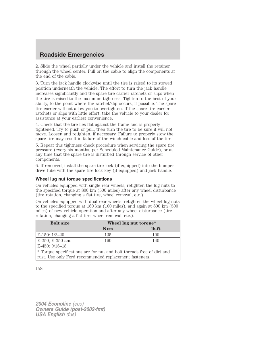 Roadside emergencies | FORD AM/FM stereo User Manual | Page 158 / 248