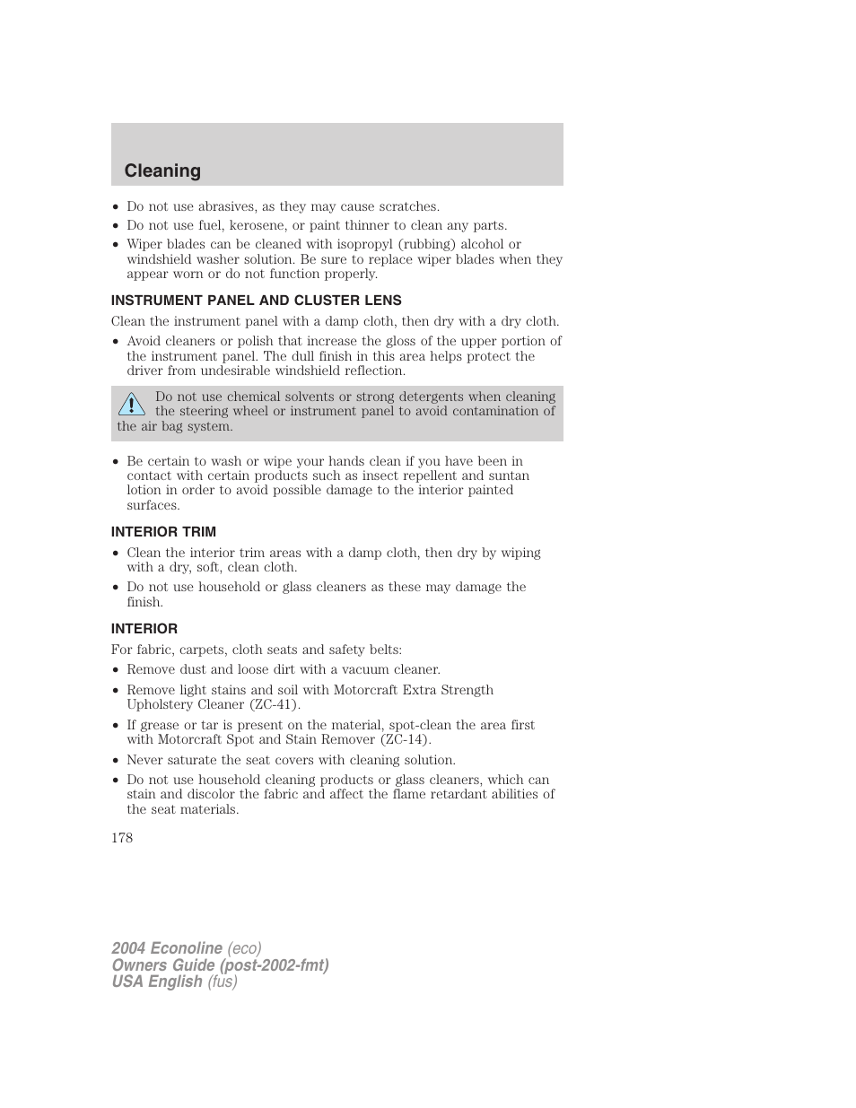 Cleaning | FORD AM/FM stereo User Manual | Page 178 / 248