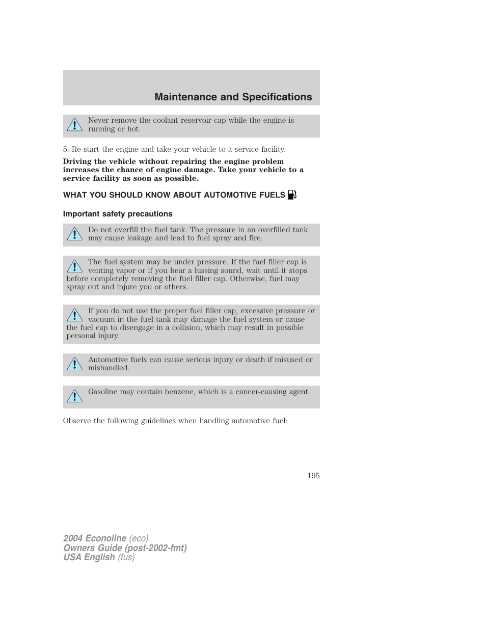 Maintenance and specifications | FORD AM/FM stereo User Manual | Page 195 / 248