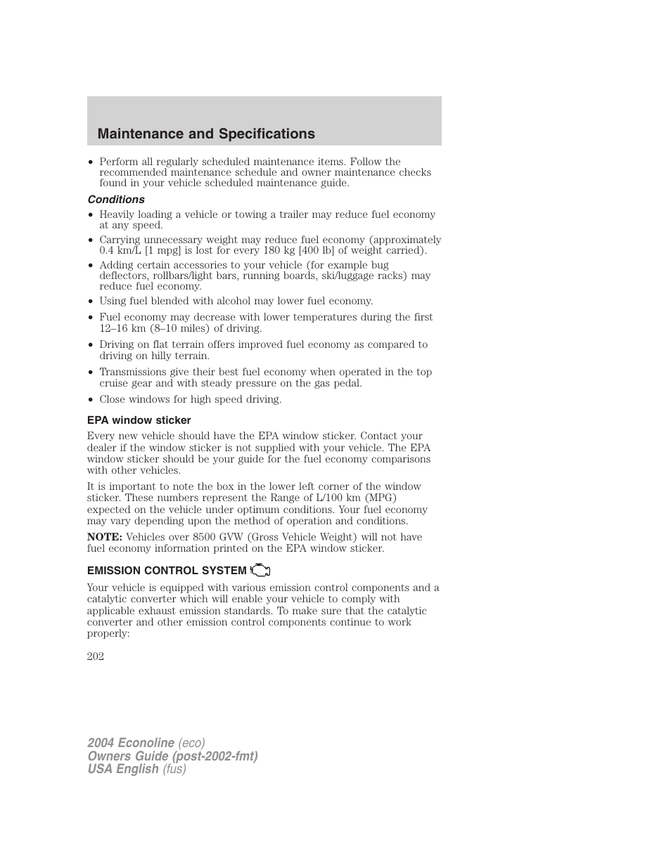 Maintenance and specifications | FORD AM/FM stereo User Manual | Page 202 / 248