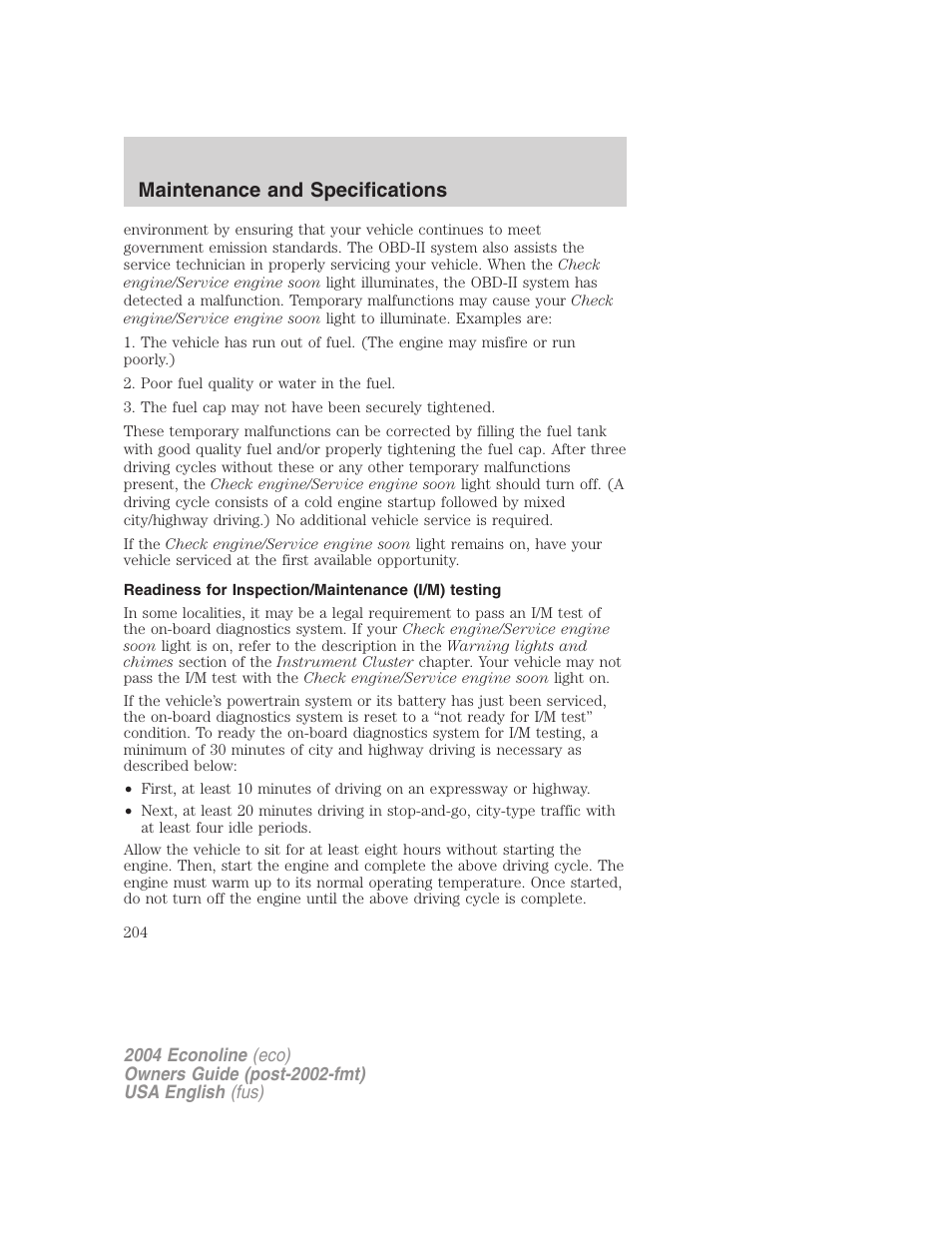 Maintenance and specifications | FORD AM/FM stereo User Manual | Page 204 / 248